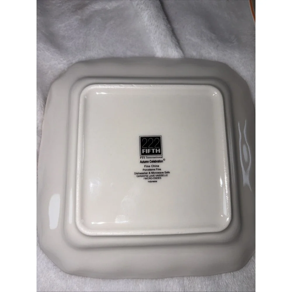 222 Fifth AUTUMN CELEBRATION Forever Square Appetizer Plate‎ Set 8 Thanksgiving